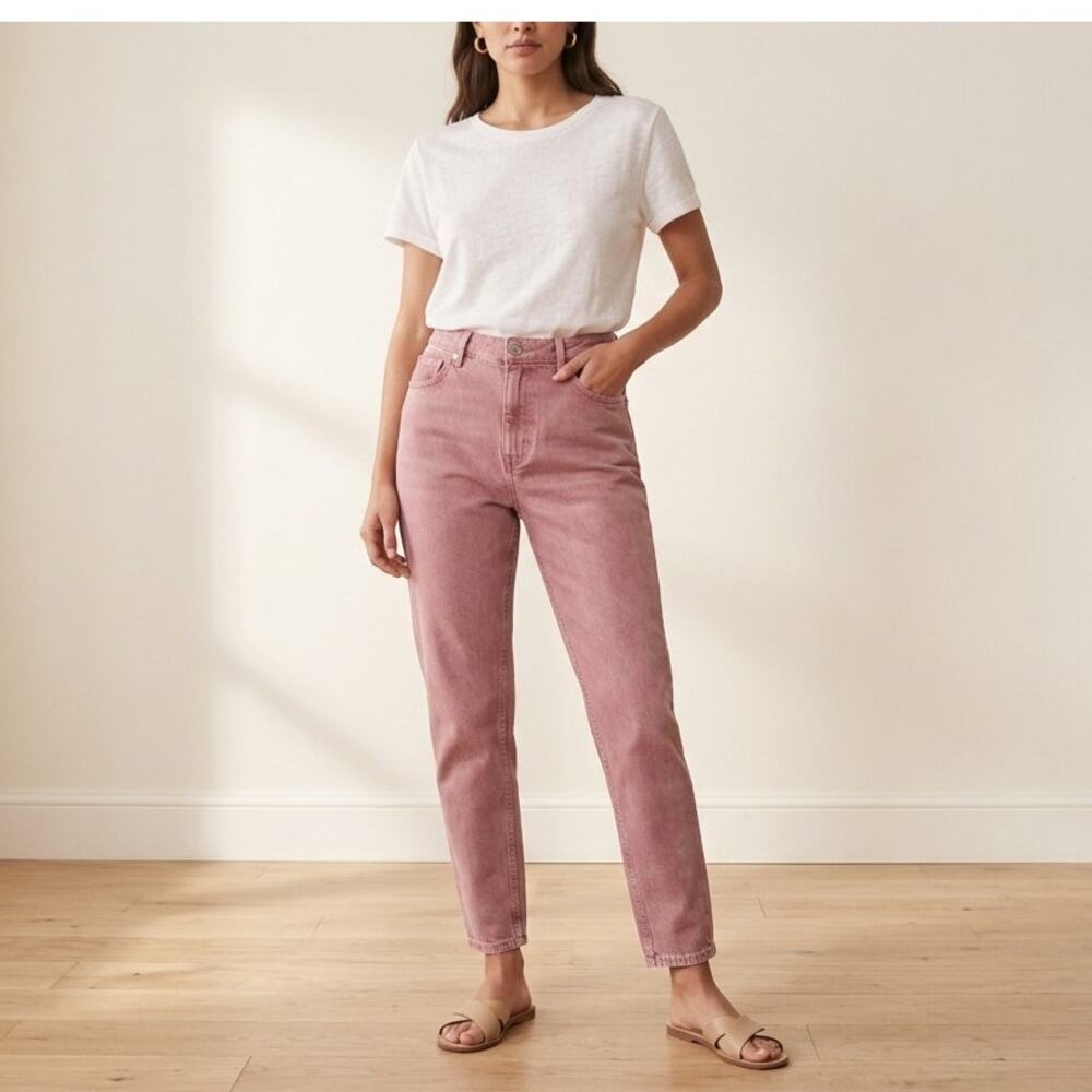 Sézane High-Rise Tapered Jeans – Vintage Rose/Pink – Parisian Chic Size 29